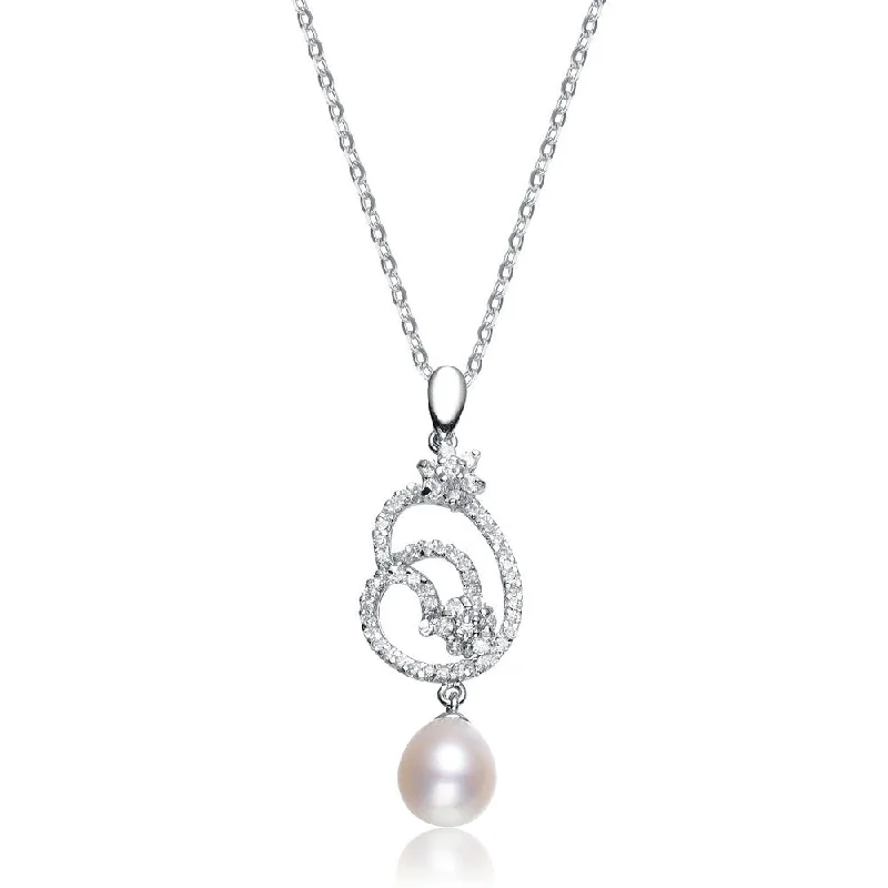 Cz .925 Sterling Silver Pearl Drop Pendant