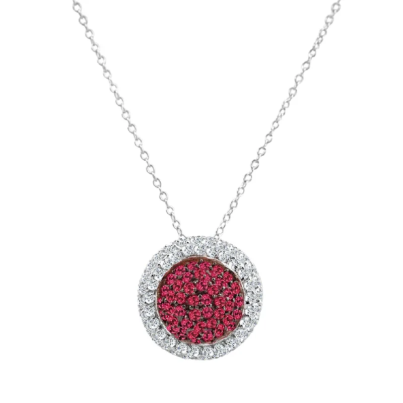 Cz .925 Sterling Silver Rhodium Plated Round Ruby Pendant