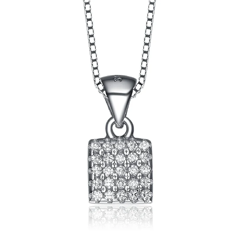 Cz .925 Sterling Silver Rhodium Plated Square Shape Pendant