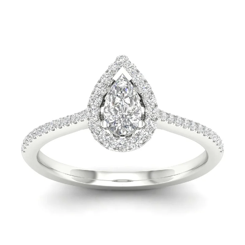 De Couer 10k Gold 1/3ct TDW Diamond Halo Engagement Ring - White