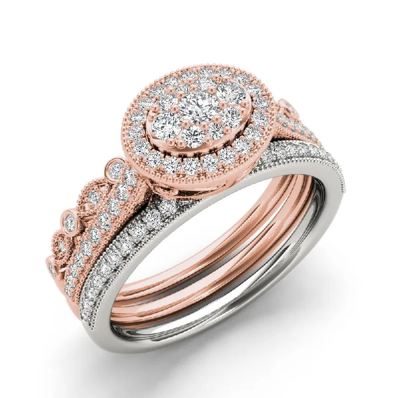 De Couer 10k White and Rose Gold 1/2 ct TDW Diamond Halo Engagement Ring Set