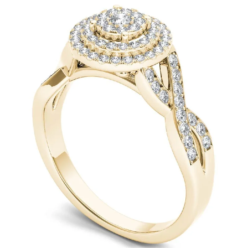 De Couer 10k Yellow Gold 2/5ct TDW Diamond Halo Engagement Ring