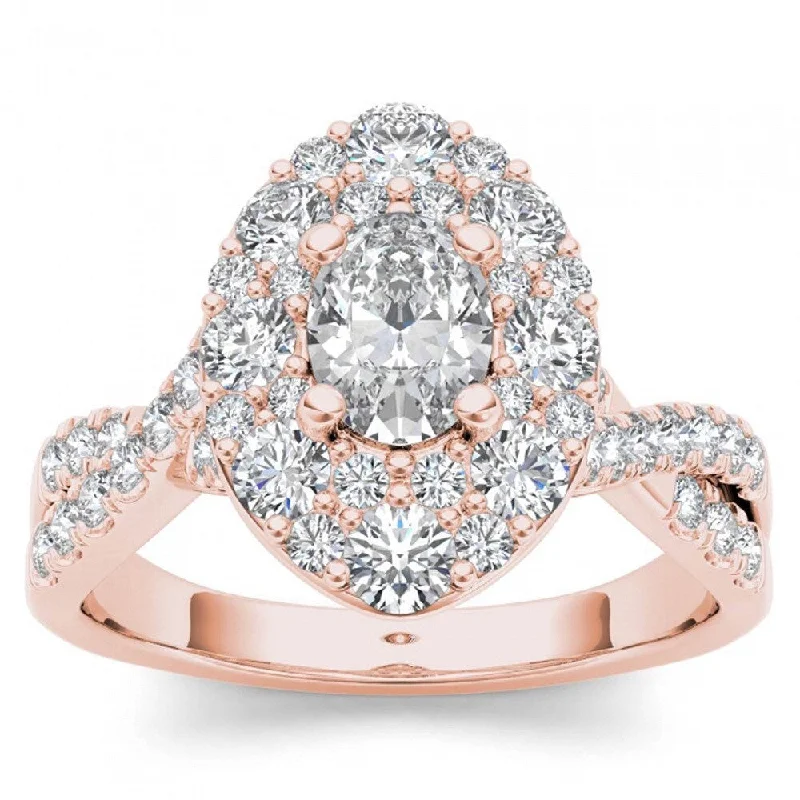 De Couer 14k Rose Gold 1 3/4ct TDW Oval Shape Diamond Halo Engagement Ring - Pink