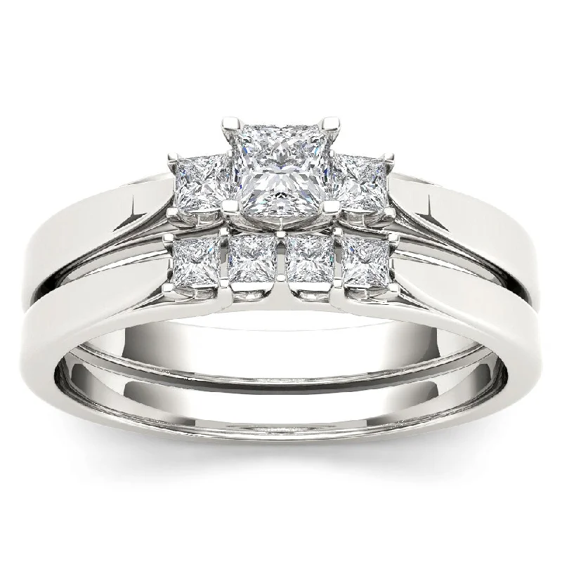 De Couer 14k White Gold 1/2ct TDW Diamond Three-Stone Engagement Ring Set with One Band