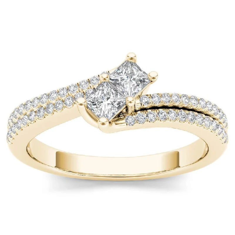 De Couer 14k Yellow Gold 1/2ct TDW Two-Stone Diamond Engagement Ring