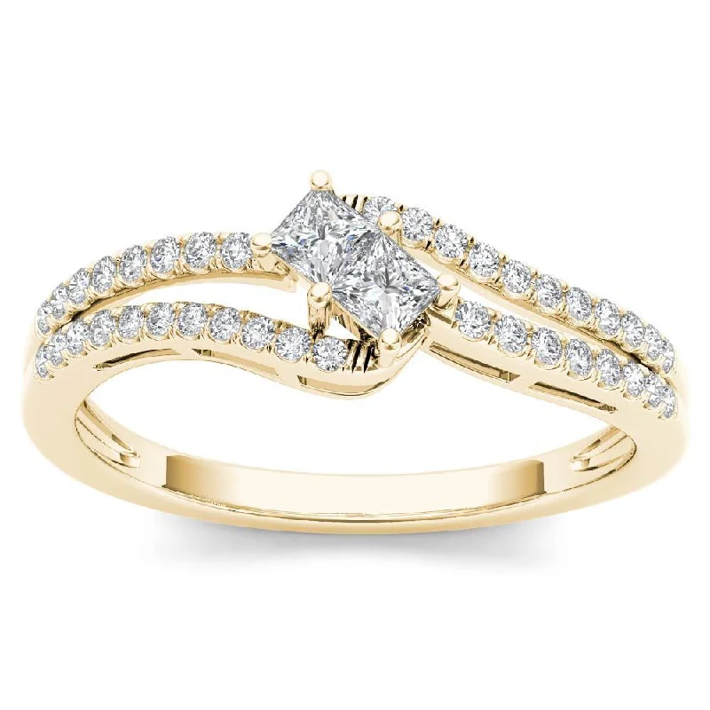 De Couer 14k Yellow Gold 1/3ct TDW Two-Stone Diamond Engagement Ring