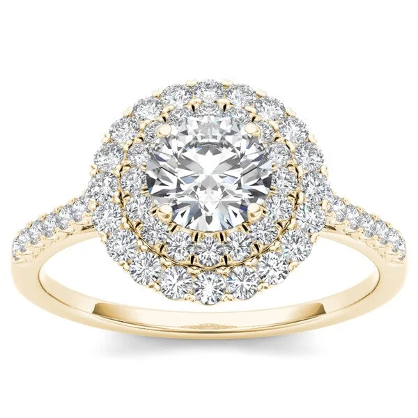 De Couer 14k Yellow Gold 1ct TDW Diamond Double Halo Engagement Ring