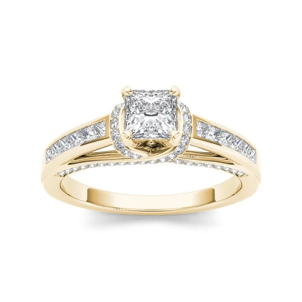 De Couer 14k Yellow Gold 1ct TDW Princess-cut Solitaire Diamond Engagement Ring