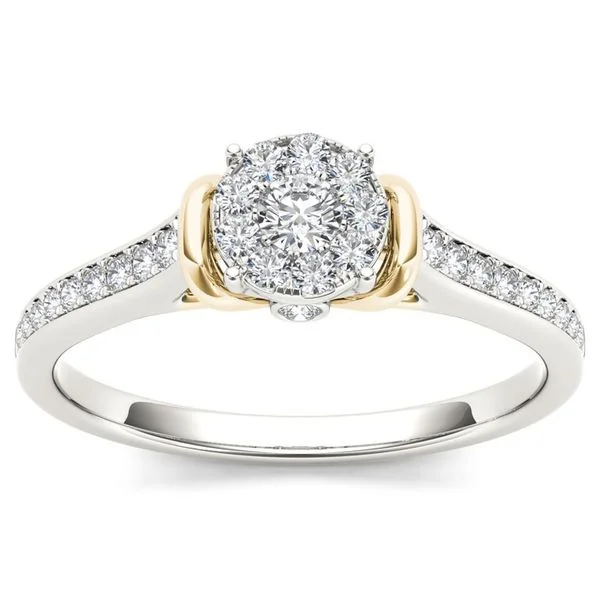 De Couer IGI Certified 10k Two-Tone White Gold 1/3ct TDW Diamond Cluster Engagement Ring