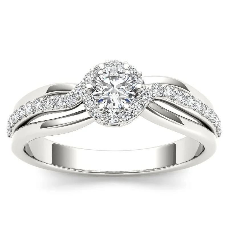 De Couer IGI Certified 10k White Gold 1/2ct TDW Diamond Classic Bypass Engagement Ring