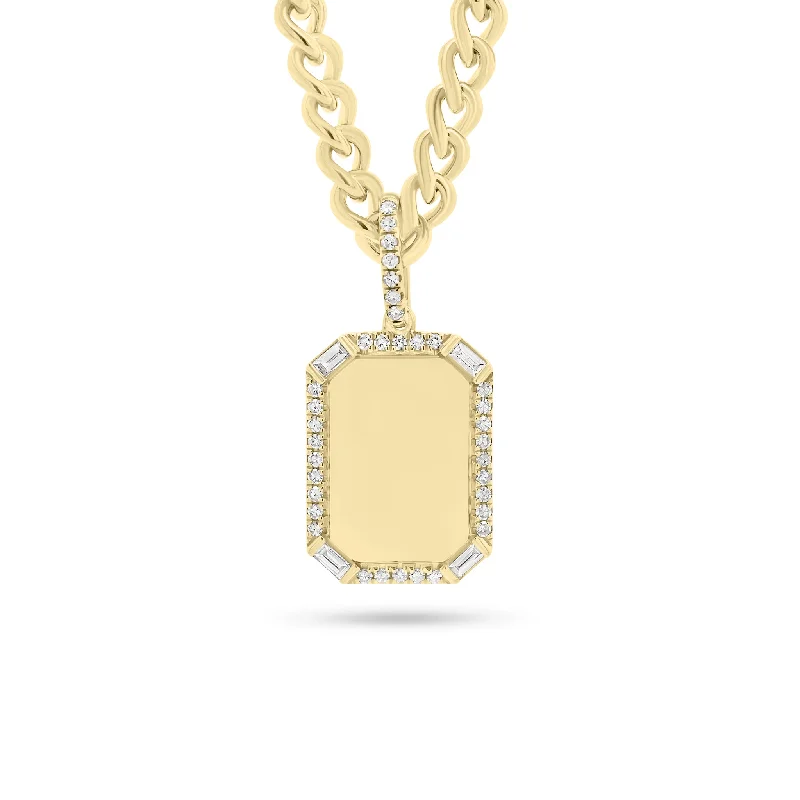 Pave & Baguette Diamond Dog Tag Pendant