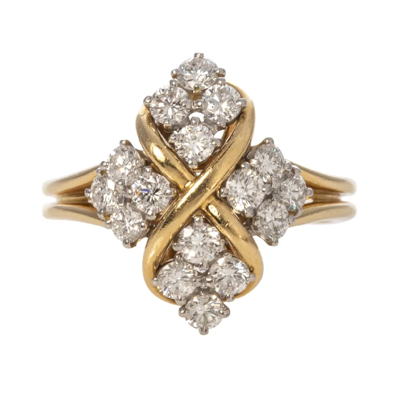 Estate Diamond Platinum & 18K Gold McTiegue Ring