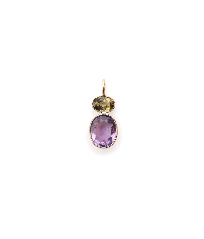 Green Tourmaline & Amethyst 14k Gold Necklace Charm