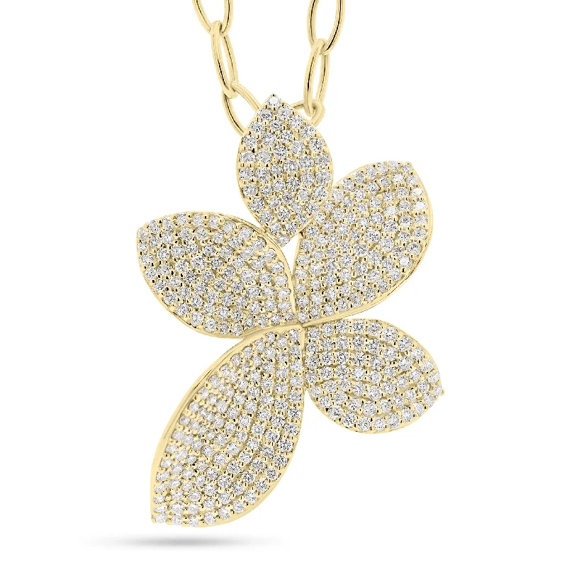 Pave Diamond Flower Petals Pendant