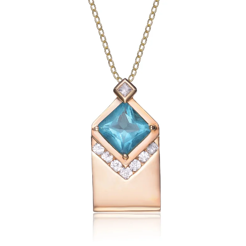 Gold Plated Blue Cubic Zirconia Envelope Necklace