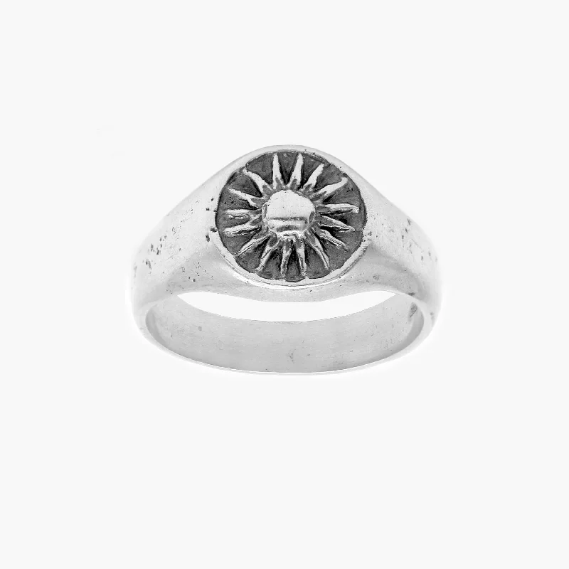 Hand-forged Sunburst Sterling Silver Signet Ring