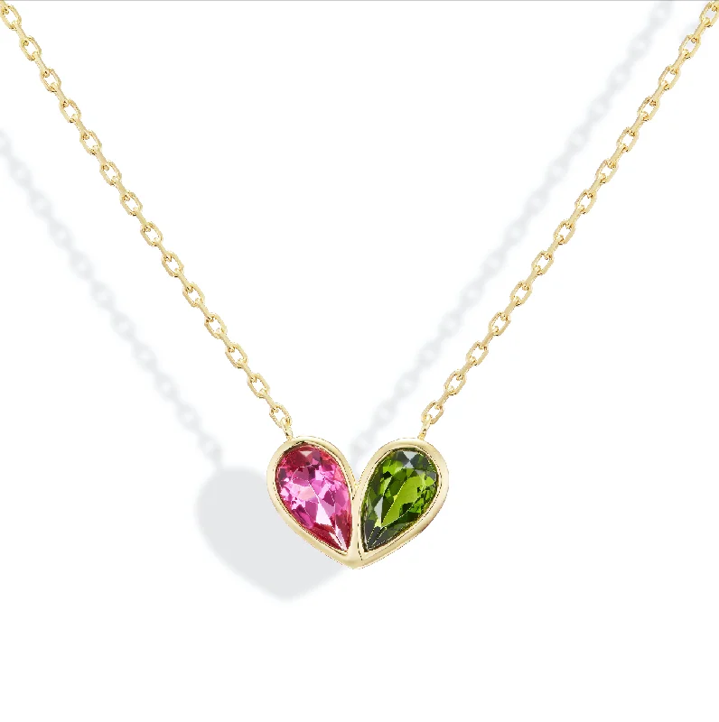 Jumbo Sweetheart Necklace Pink Tourmaline & Green Tourmaline