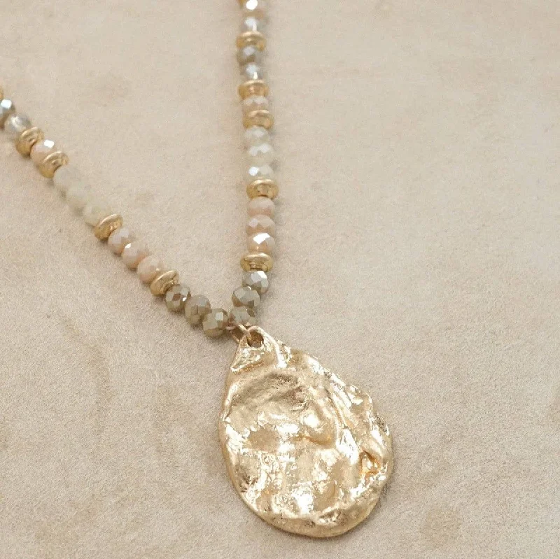 Golden Teardrop Pendant Long Beaded Necklace