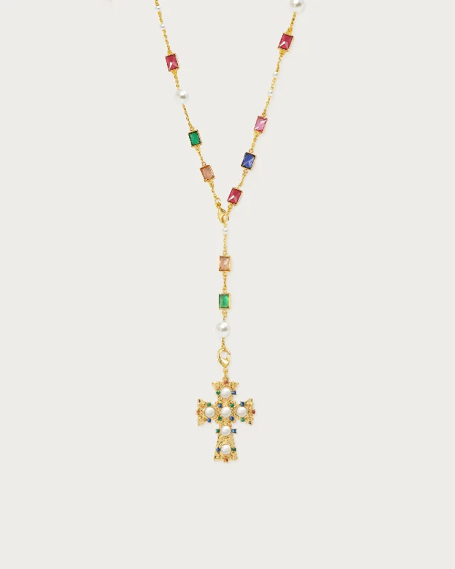 Lover of Helius Pearl Cross Necklace