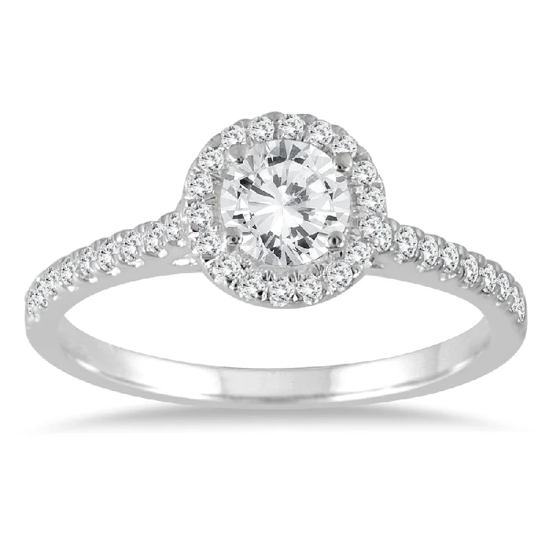 Marquee 7/8 Diamond Halo Engagement Ring in 14K White Gold