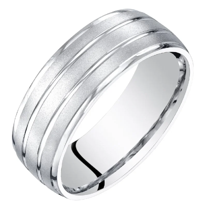 Mens 14k White Gold Wedding Ring Band 7mm