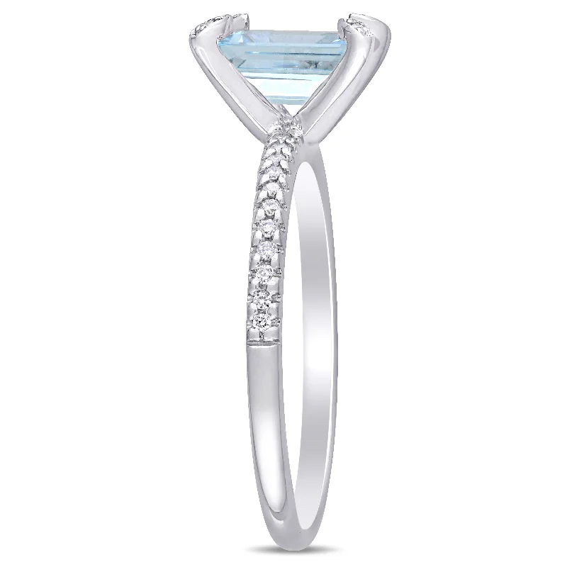 Miadora 1 1/3ct TGW Aquamarine and 1/10ct TW Diamond Engagement Ring in 14k White Gold