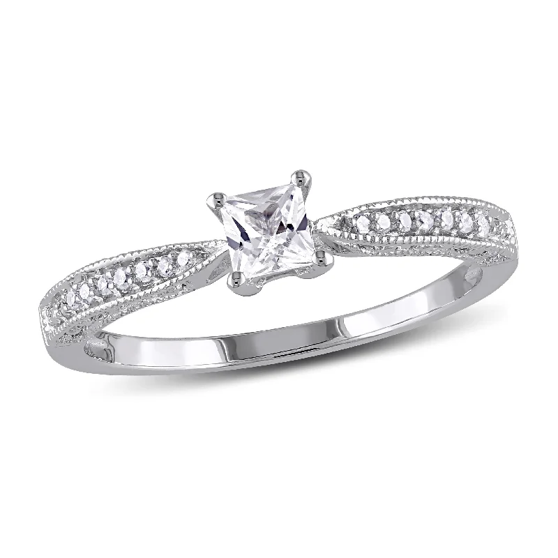 Miadora 1/3ct TGW Created White Sapphire and Diamond Accent Engagement Ring in Sterling Silver