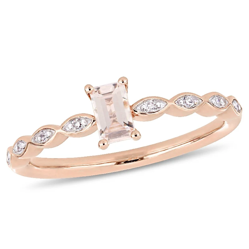 Miadora 1/3ct TGW Morganite and Diamond Accent Vintage Engagement Ring in 10k Rose Gold