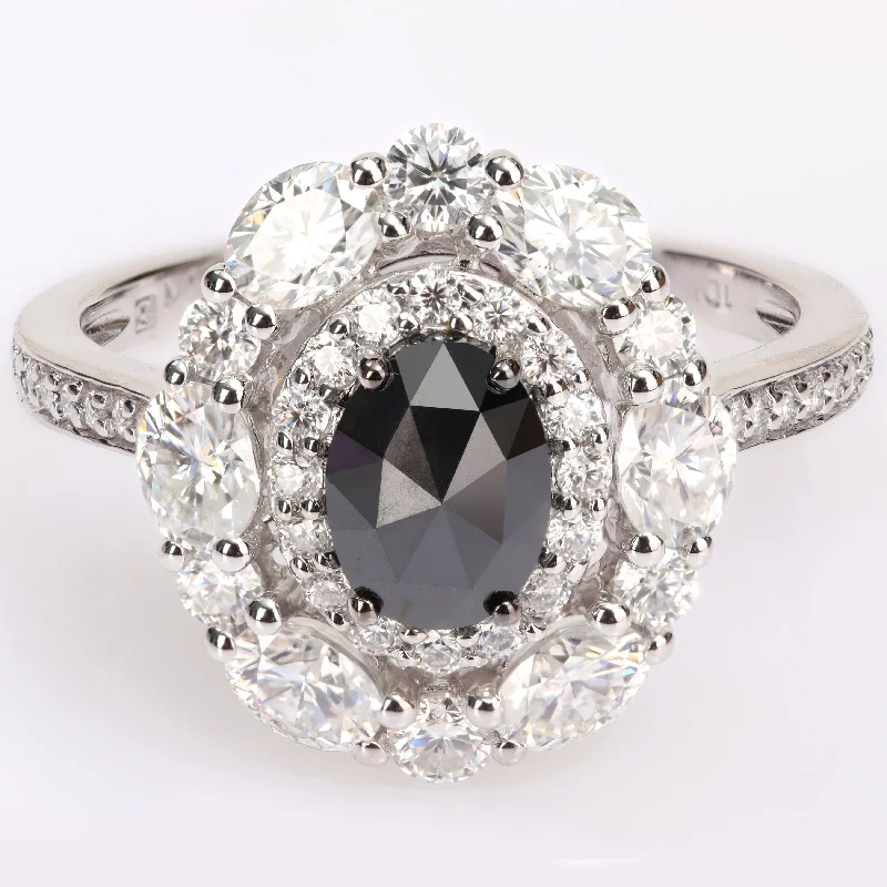 Miadora 10k White Gold 3/4ct TDW Black Diamond & 2ct TGW Created Moissanite Halo Engagement Ring