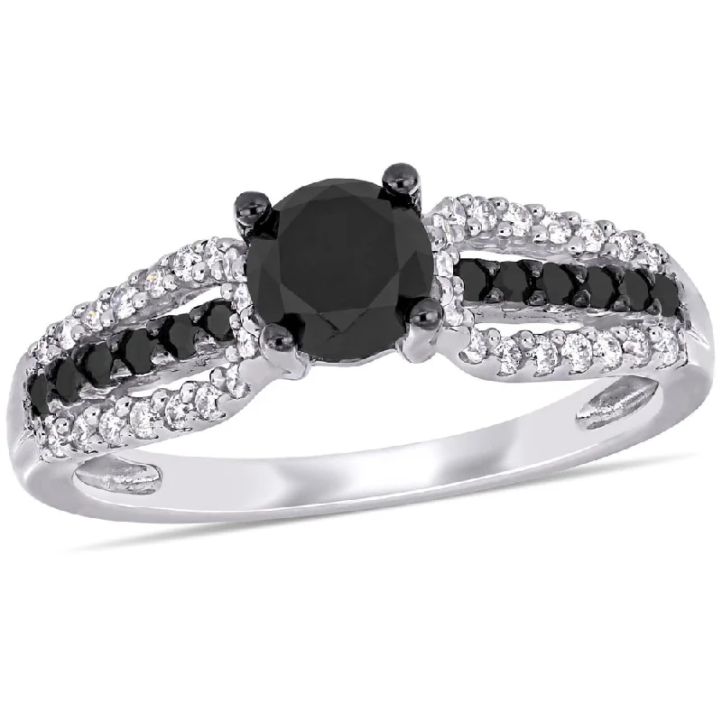 Miadora 14k White Gold 1 1/10ct TDW Black and White Diamond 3-Row Engagement Ring