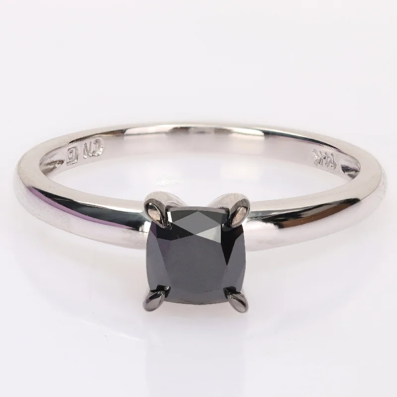 Miadora 1ct TDW Cushion-cut Black Diamond Solitaire Engagement Ring in 14k White Gold