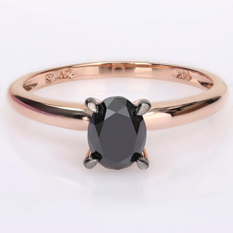 Miadora 1ct TDW Oval-cut Black Diamond Solitaire Engagement Ring in 14k Rose Gold