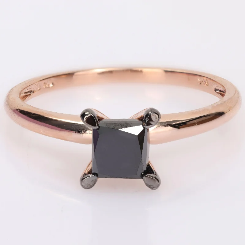 Miadora 1ct TDW Princess-cut Black Diamond Solitaire Engagement Ring in 14k Rose Gold