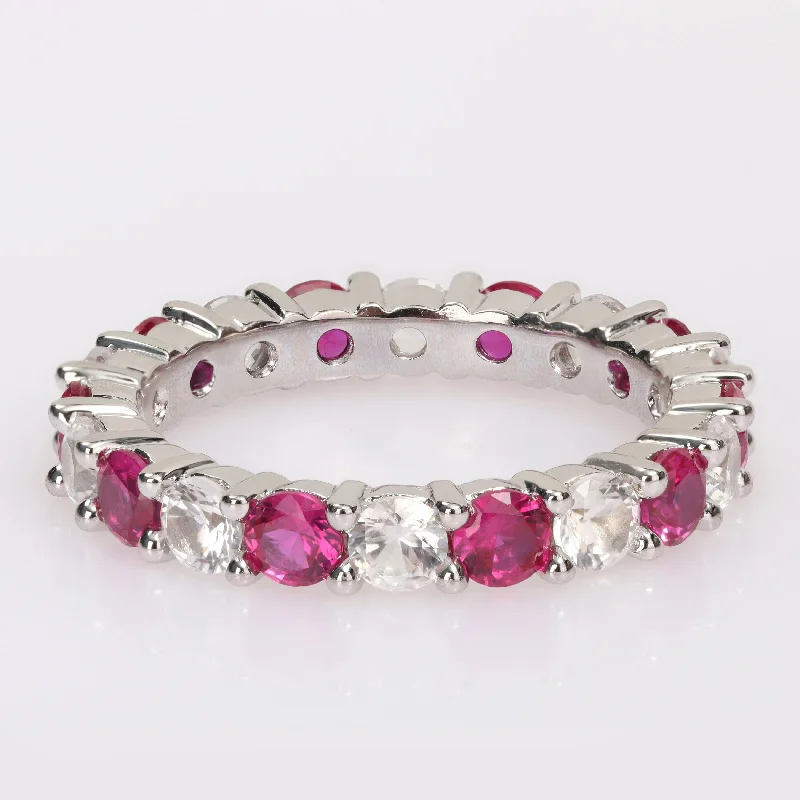 Miadora Created Ruby and Created White Sapphire Stackable Full-Eternity Band Ring in Sterling Silver