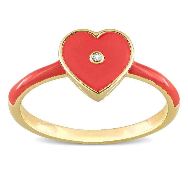 Miadora Created White Sapphire Heart Enamel Ring in Yellow Plated Sterling Silver