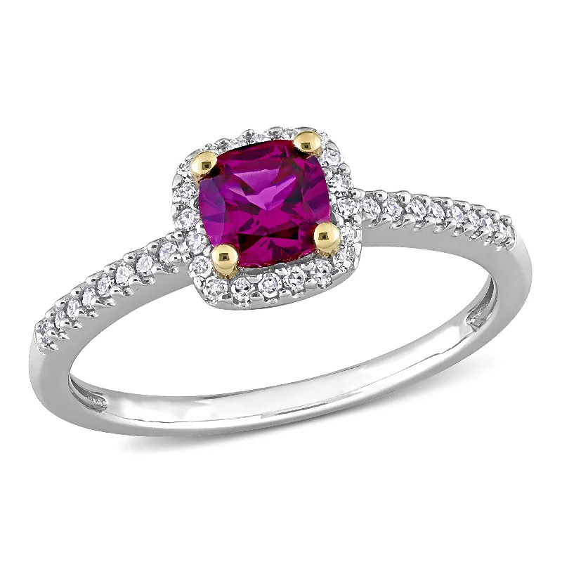 Miadora Cushion Rhodolite and 1/6ct TDW Diamond Halo Engagement Ring in 2-Tone 10k Gold