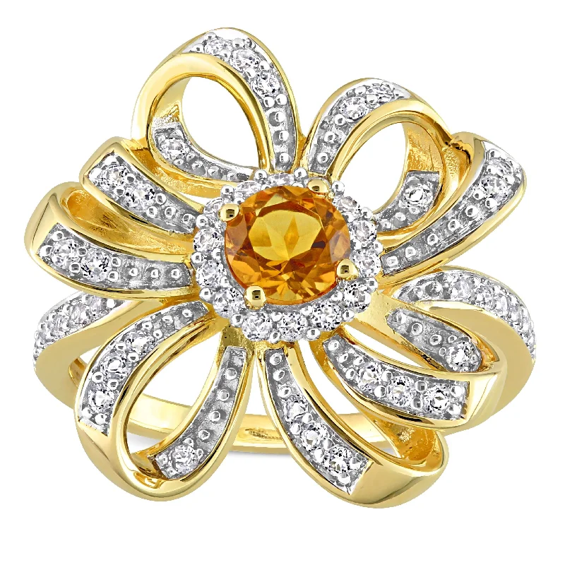 Miadora Madeira Citrine and White Topaz Floral Cluster Ring in 18k Yellow Plated Sterling Silver