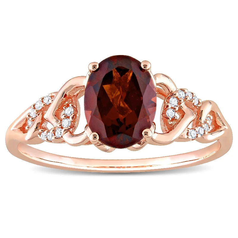 Miadora Oval Garnet and Diamond Accent Link Engagement Ring in 10k Rose Gold