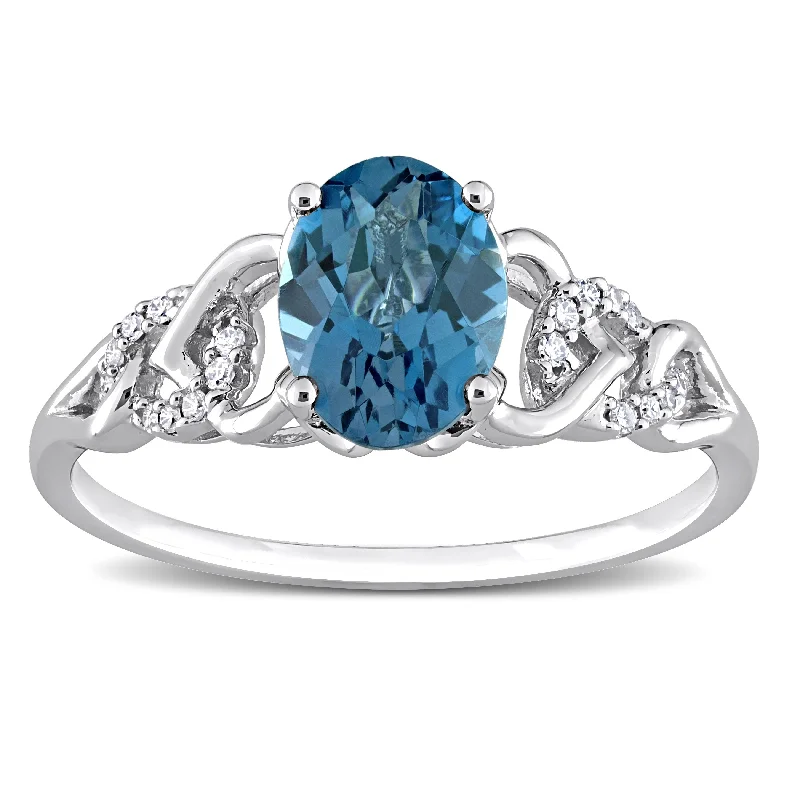 Miadora Oval London Blue Topaz and Diamond Accent Link Engagement Ring in 10k White Gold