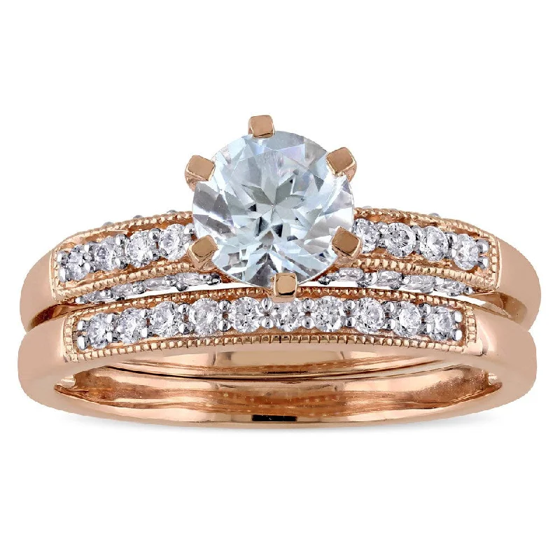 Miadora Signature Collection 10k Rose Gold 1/3ct TDW Diamond and Aquamarine Bridal Ring Set (G-H, I2