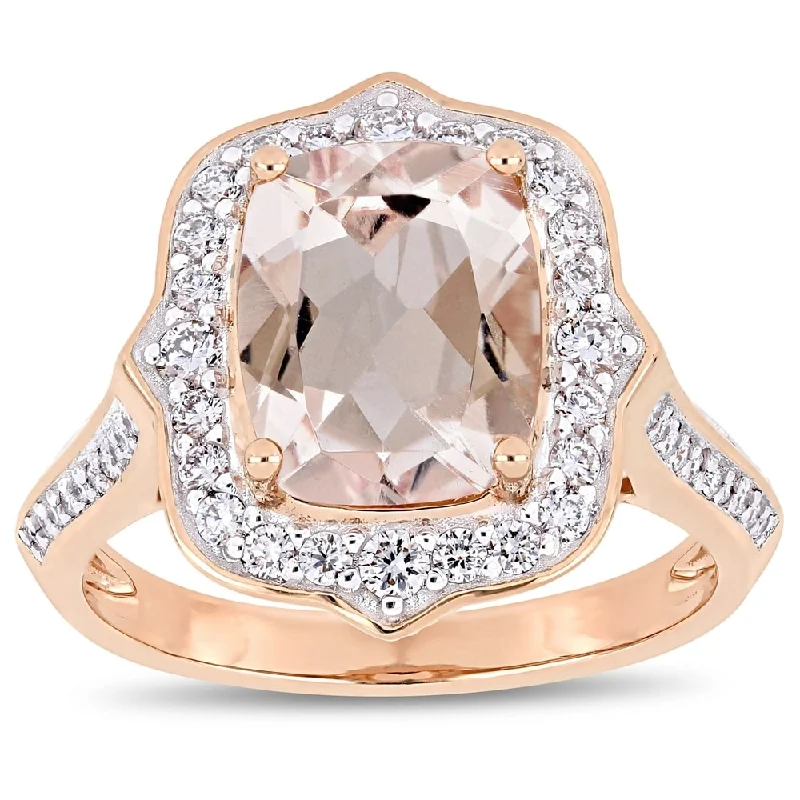 Miadora Signature Collection 14k Rose Gold Morganite and 5/8ct TDW Diamond Framed Halo Engagement Ring