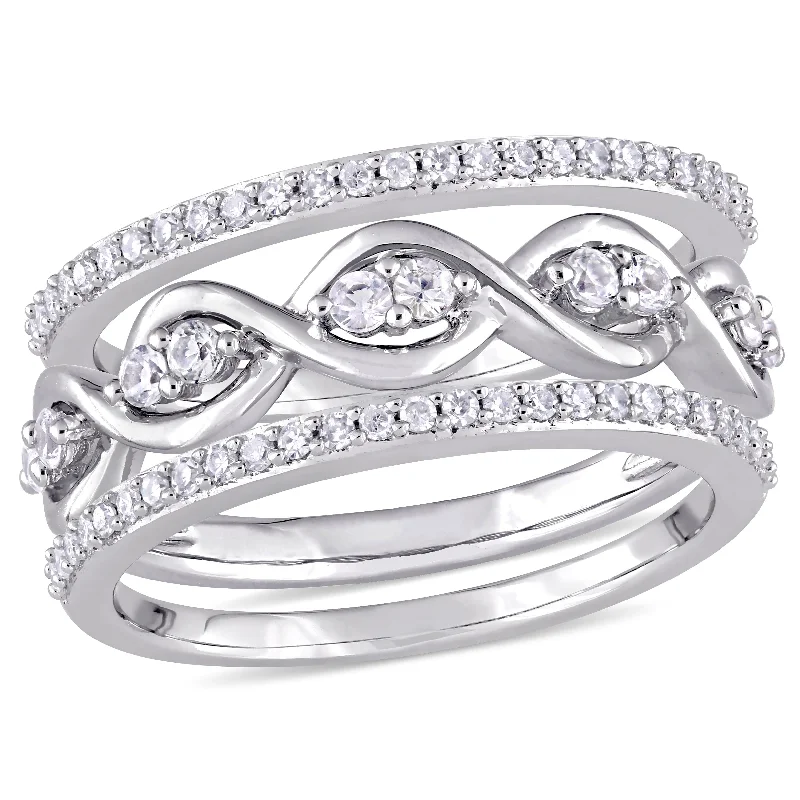 Miadora Signature Collection 14k White Gold 1/4ct TDW Diamond and White Sapphire 3-Piece Infinity Ri