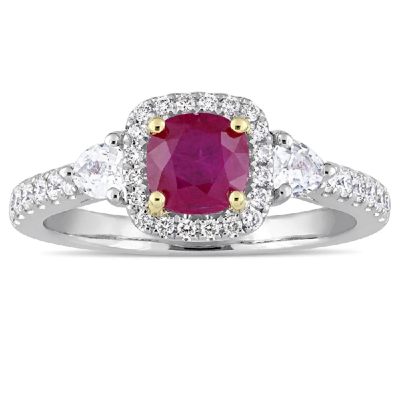 Miadora Signature Collection 14k White Gold Yellow Gold Prongs Ruby White Sapphire and 1/3ct TDW Dia