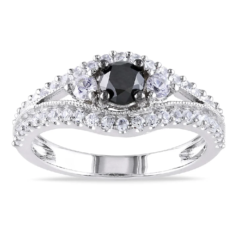 Miadora Sterling Silver 1ct TDW Black Diamond and White Sapphire Ring