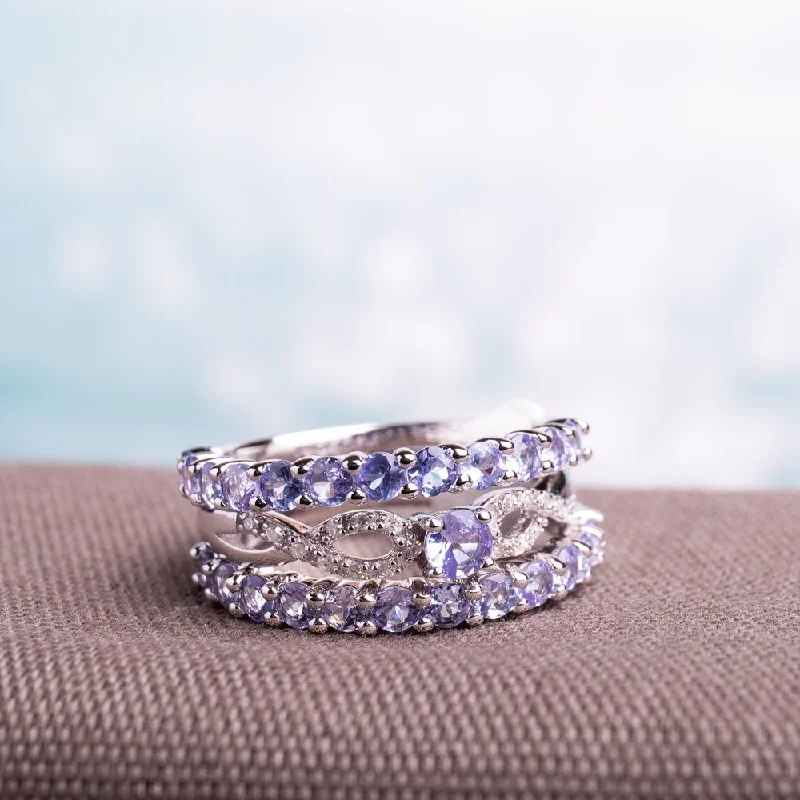 Miadora Sterling Silver Tanzanite and 1/10ct TDW Diamond 3-piece Stackable Ring Set (G-H, I2-I3)