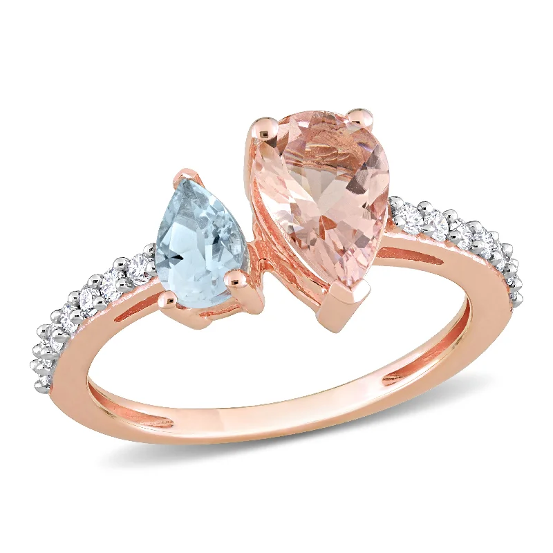 Mimi & Max 1 1/2ct TGW Pear-Cut Morganite Aquamarine and 1/5ct TW Diamond Ring in 14k Rose Gold