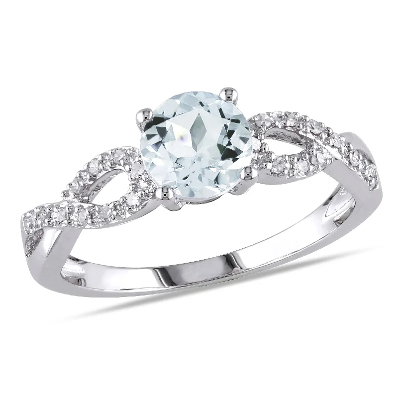 Mimi & Max 1/10ct TW Diamond and Aquamarine Engagement Ring in 10k White Gold