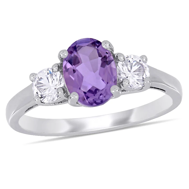 Mimi & Max 1 4/5ct TGW Oval-Cut Amethyst and Created White Sapphire 3-Stone Ring in Sterling Silver