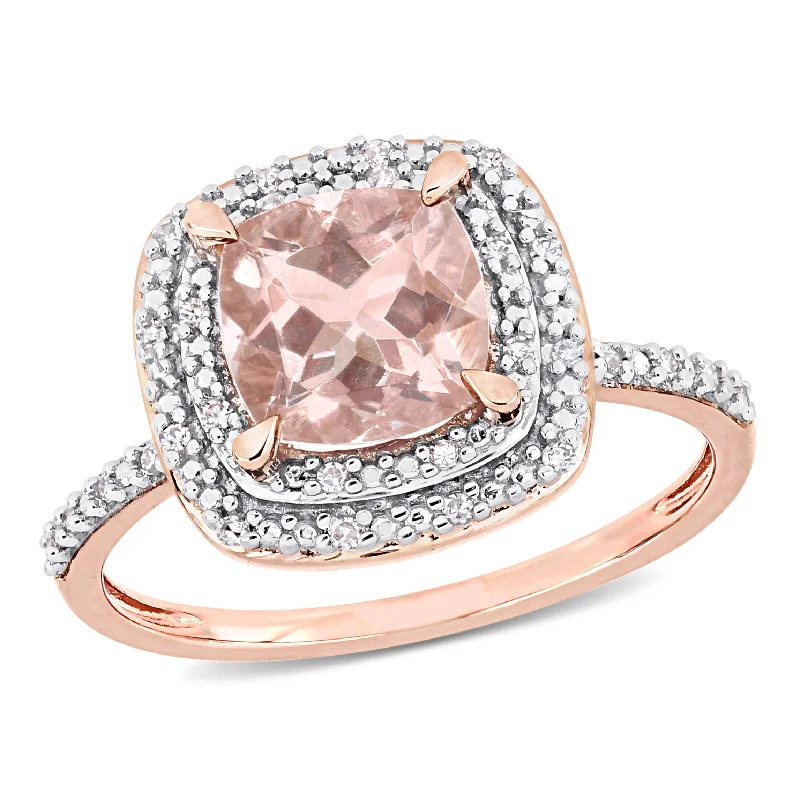 Mimi & Max 1 5/8ct TGW Morganite and 1/10ct TW Diamond Double Halo Cocktail Ring in 14k Rose Gold