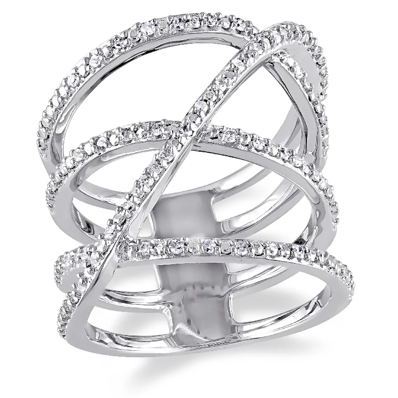 Mimi & Max 1/5ct TW Diamond Crossover Ring in Sterling Silver